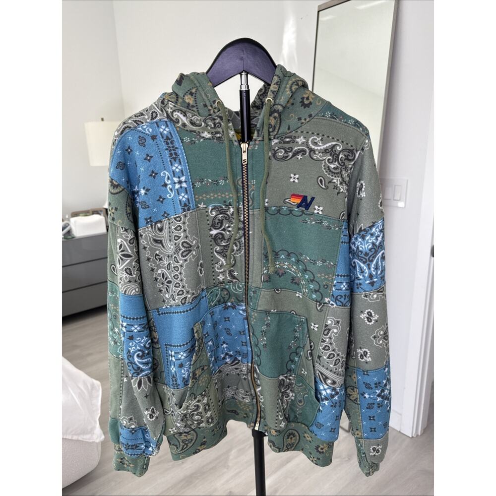 AVIATOR NATION-BANDANA QUILTED Relaxed ZIip Hoodie-Blue-Unisex Medium-Washed 1 x